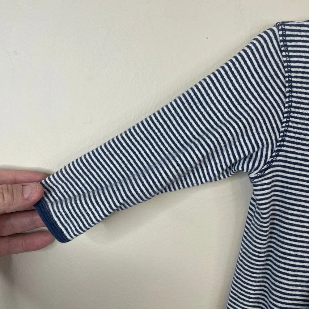 Baby Gap Sleeper Embroidered Bear Preppy 6-12M Blue Striped One Piece Pajamas